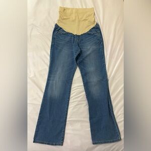 a:glow Blue Flare Maternity Jeans with Cream Waist Panel